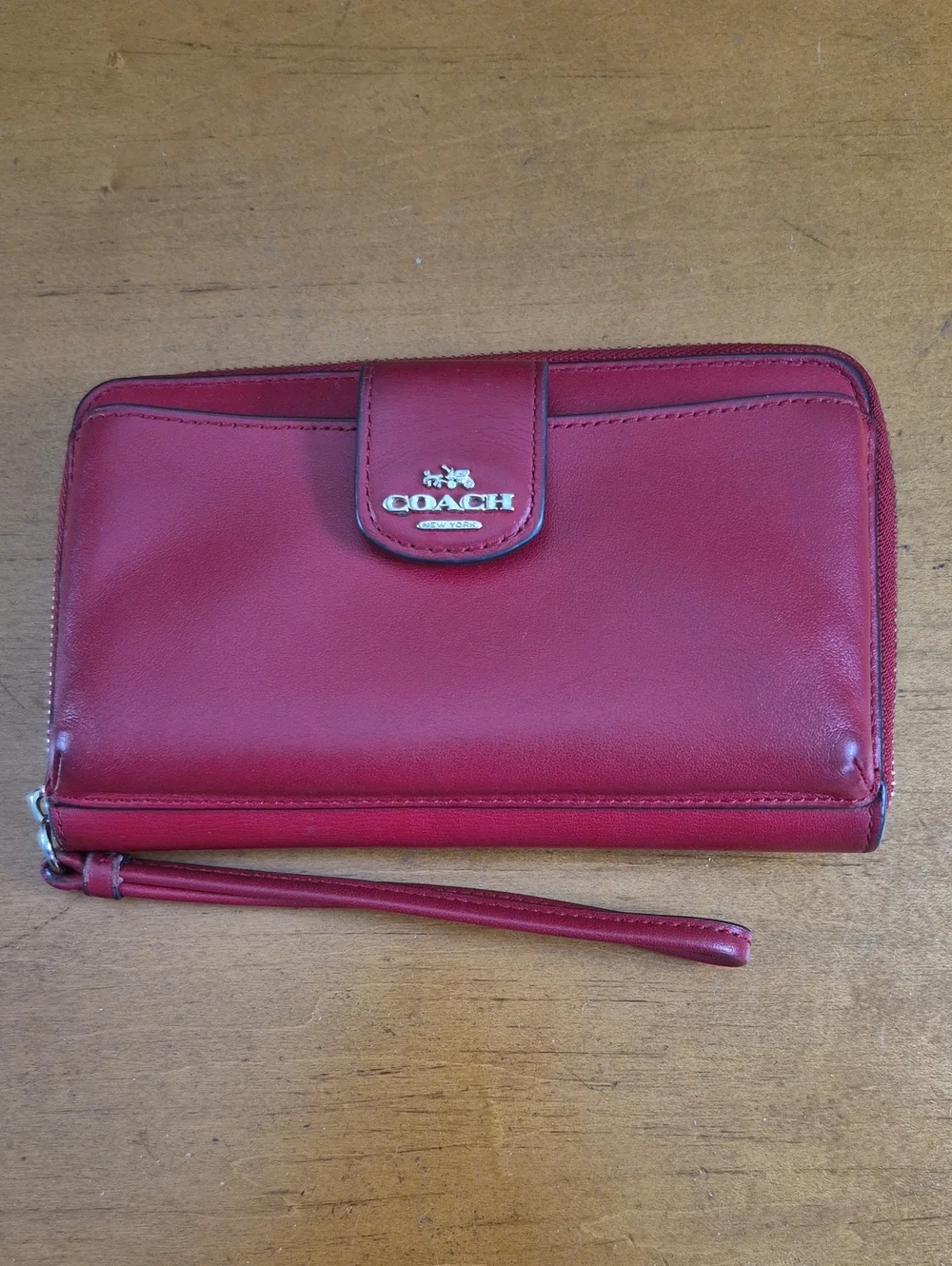 Coach Red Leather Wristlet Clutch with Logo Tab